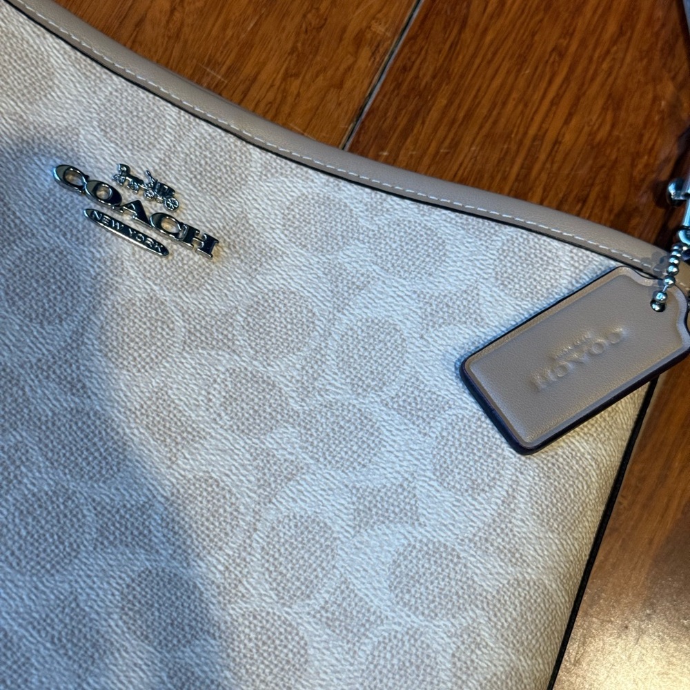 Coach mini bucket taupe cream silver logo coated canvas 2 strap options like new - Picture 3 of 6